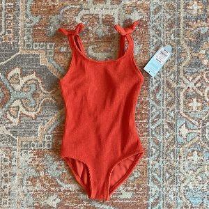 NWT Cat and Jack orange ribbed tank swimsuit XS 4/5